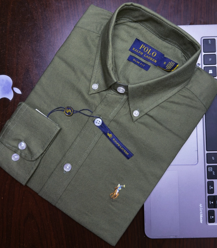 RL slim fit oxford New olive shirt - Image 2