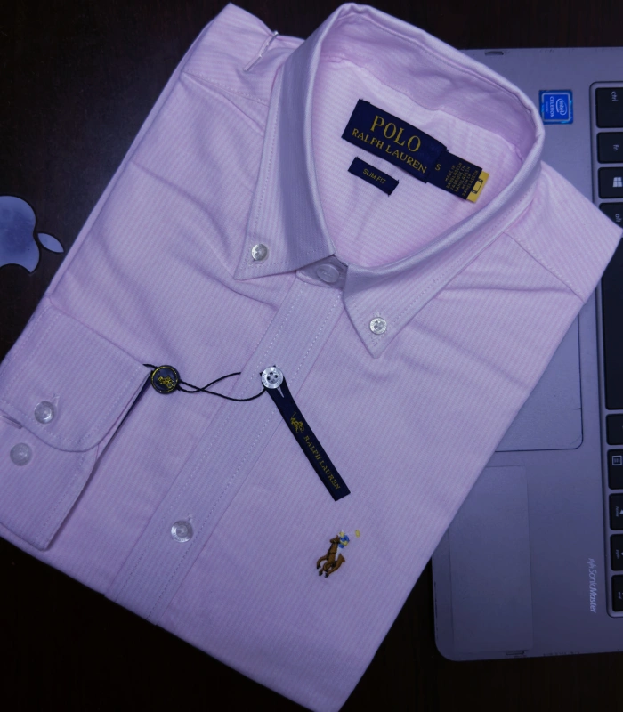 RL slim fit oxford pink Striped shirt - Image 2